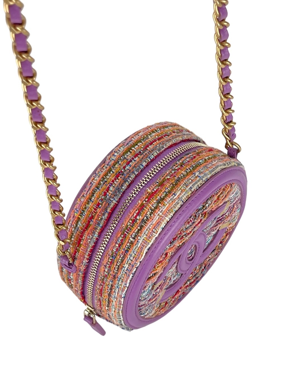 CHANEL - Purple Tweed Filigree Round Clutch Crossbody Bag - Picture 5 of 16